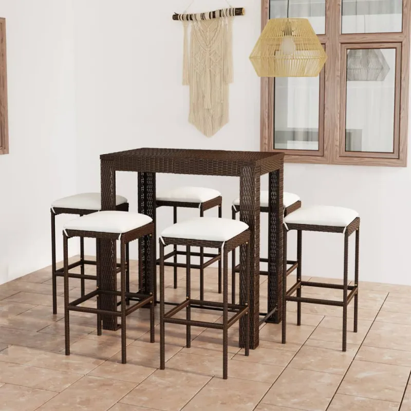 Sodo komplekti, 7 osaa, ruskea, polyrattana, sisältää tyynyt