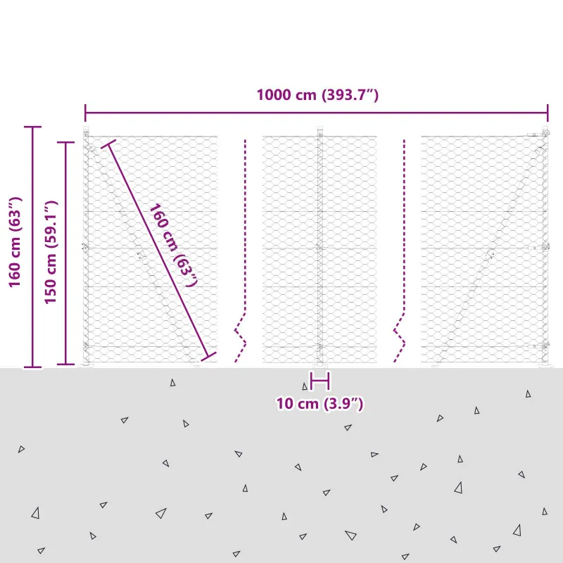 Suvirinta vielos tvora su betono baze 10 x 1,5 m (P x A)