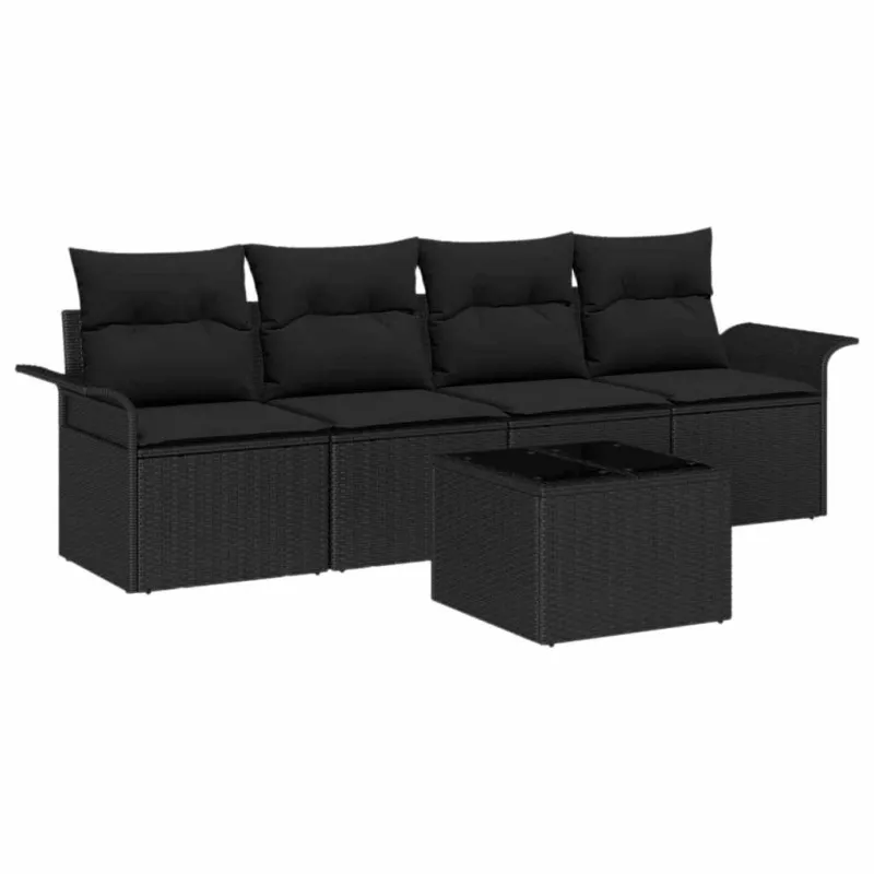Sodo Sofų Rinkinys su pagalve 5 pcs Juoda poliratanas
