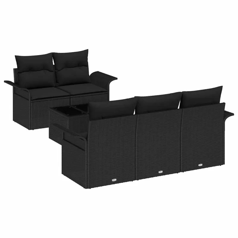 Sodo Sofų Rinkinys 6 pcs Juoda Poli ratanas, plienas ir stiklas