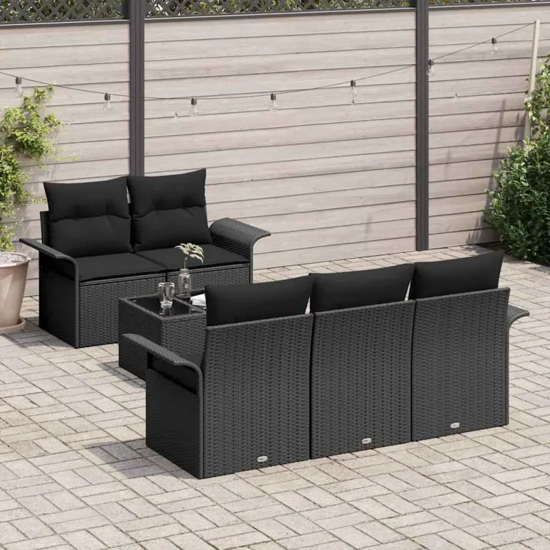 Sodo Sofų Rinkinys 6 pcs Juoda Poli ratanas, plienas ir stiklas