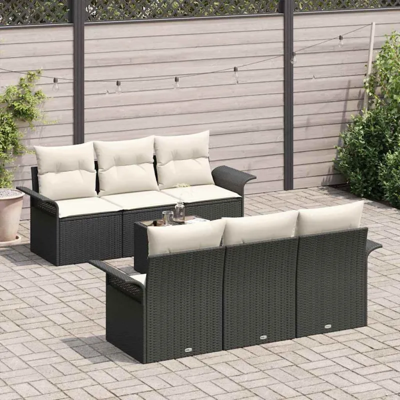 Sodo Sofų Rinkinys 7 pcs Juoda ir kreminė poliratanas