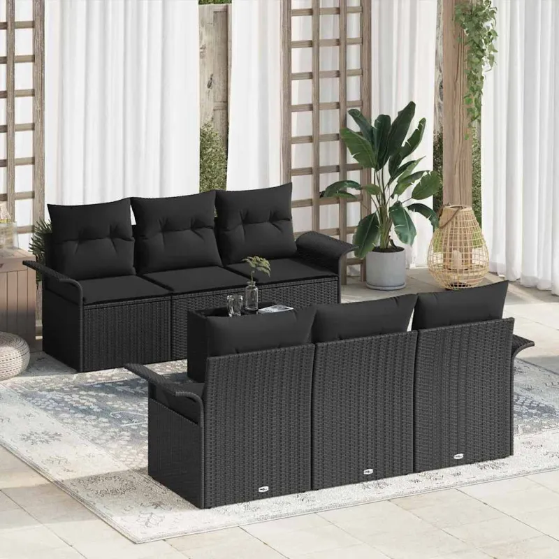 Sodo Sofų Rinkinys su pagalve 7 pcs Juoda poliratanas