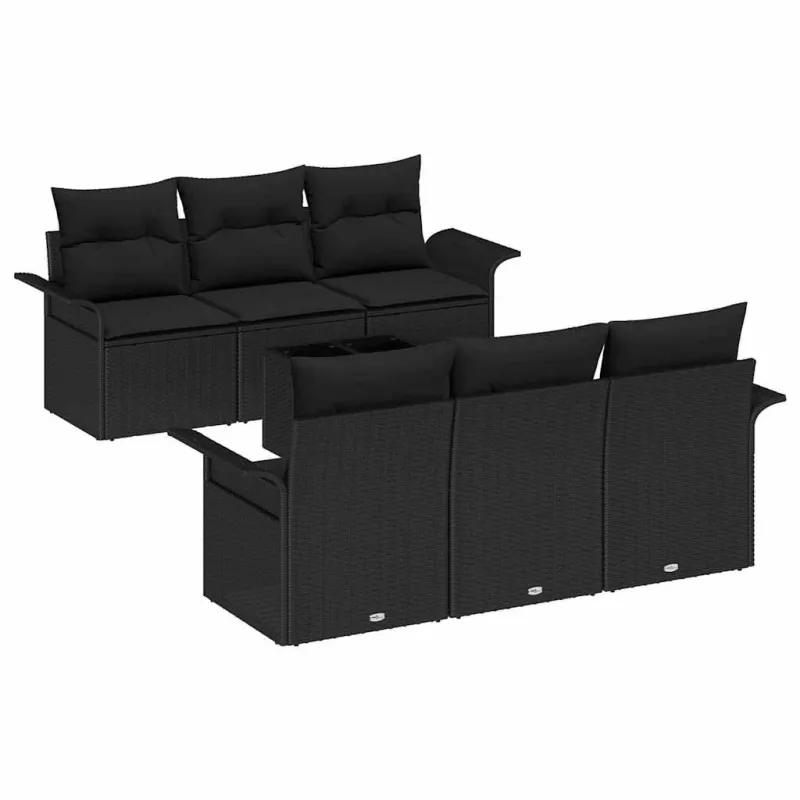 Sodo Sofų Rinkinys su pagalve 7 pcs Juoda poliratanas