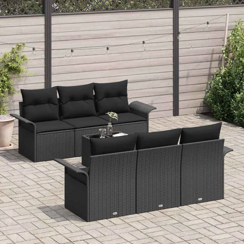 Sodo Sofų Rinkinys su pagalve 7 pcs Juoda poliratanas