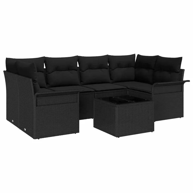 Sodo Sofų Rinkinys 7 pcs Juoda 55 x 55 x 37 cm poliratanas