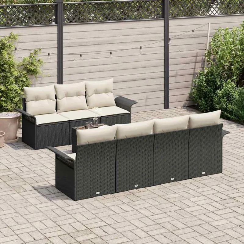 Sodo Sofų Rinkinys 8 pcs Juoda ir kreminė poliratanas