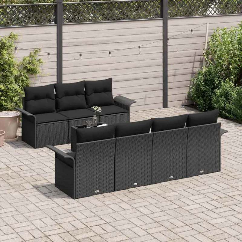 Sodo Sofų Rinkinys su pagalve 8 pcs Juoda poliratanas