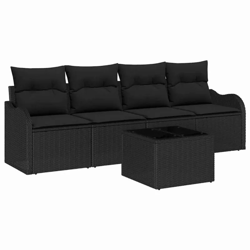 Sodo Sofų Rinkinys su saugykla 5 pcs Juoda poliratanas