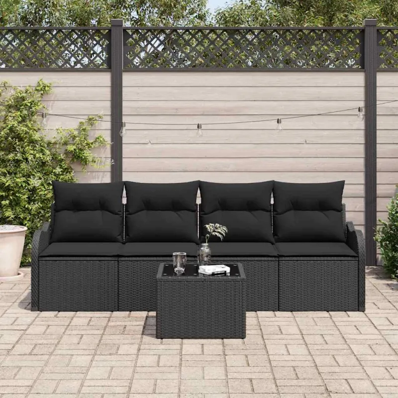 Sodo Sofų Rinkinys su saugykla 5 pcs Juoda poliratanas