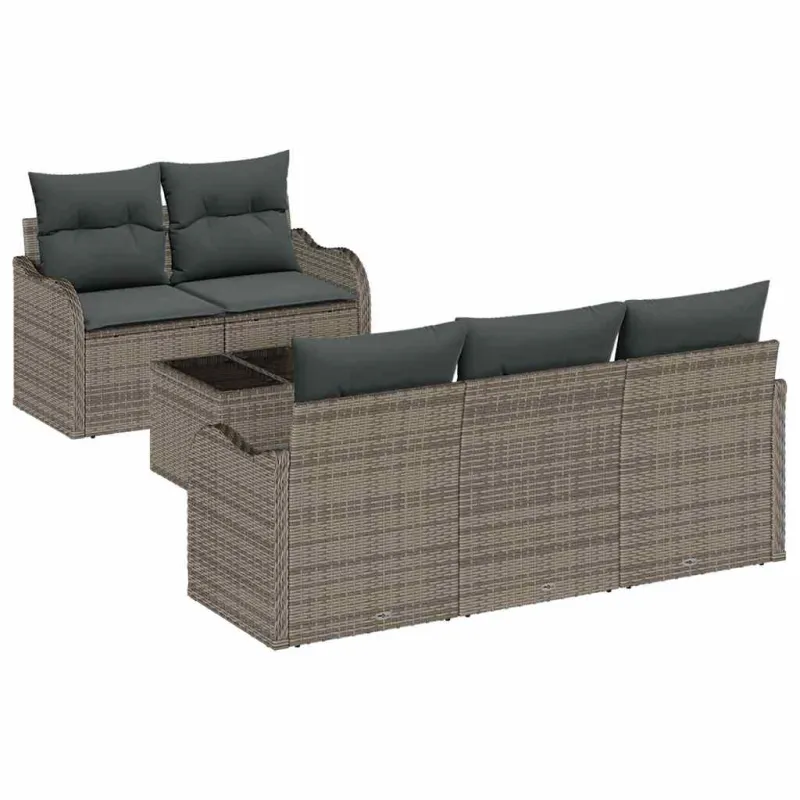 Sodo Sofų Rinkinys 6 pcs Pilka Poli ratanas, plienas ir stiklas
