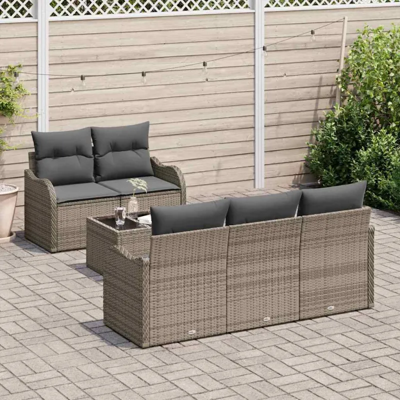 Sodo Sofų Rinkinys 6 pcs Pilka Poli ratanas, plienas ir stiklas