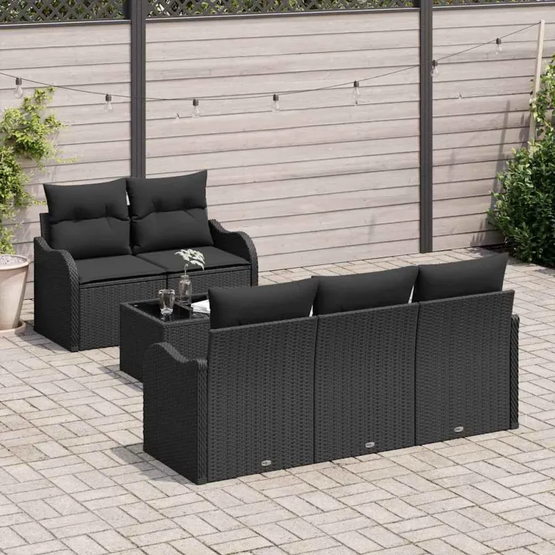 Sodo Sofų Rinkinys 6 pcs Juoda Poli ratanas, plienas ir stiklas