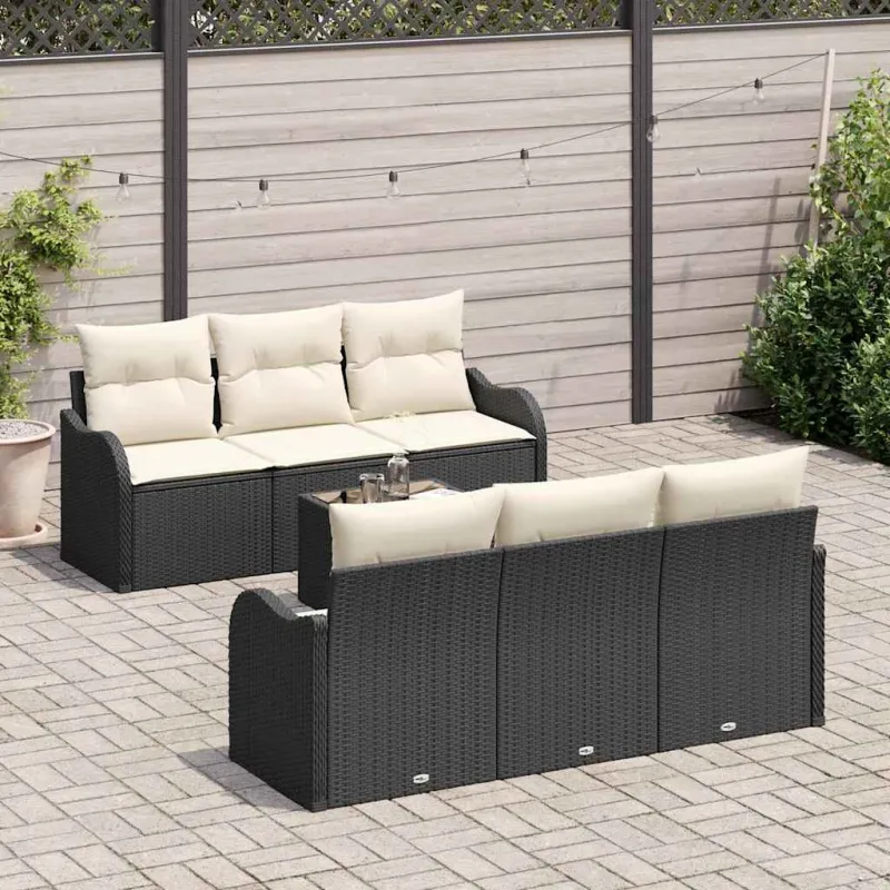 Sodo Sofų Rinkinys su pagalve su pagalve 7 pcs Juoda ir kreminė