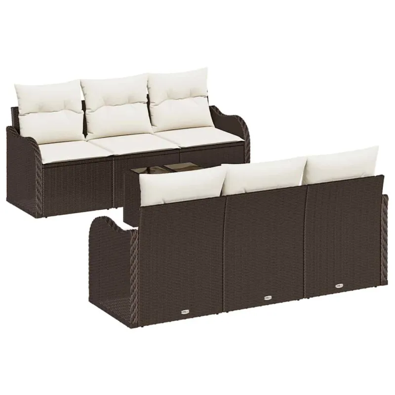 Sodo Sofų Rinkinys su pagalve 7 pcs Ruda ir grietinėlė