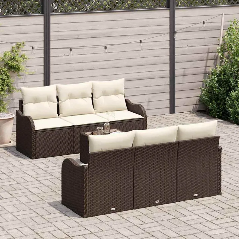 Sodo Sofų Rinkinys su pagalve 7 pcs Ruda ir grietinėlė