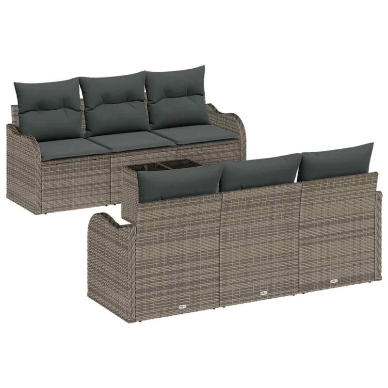 Sodo Sofų Rinkinys 7 pcs Pilka Poli Ratanas, Plienas ir Stiklas