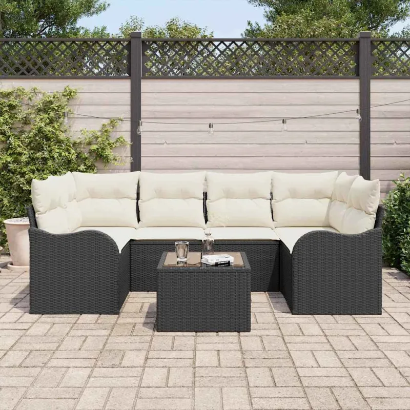 Sodo Sofų Rinkinys su pagalve su pagalve 7 pcs Juoda ir kreminė