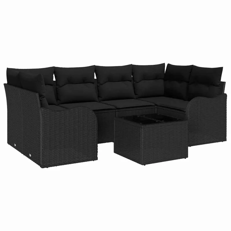Sodo Sofų Rinkinys 7 pcs Juoda Poli ratanas, plienas ir stiklas