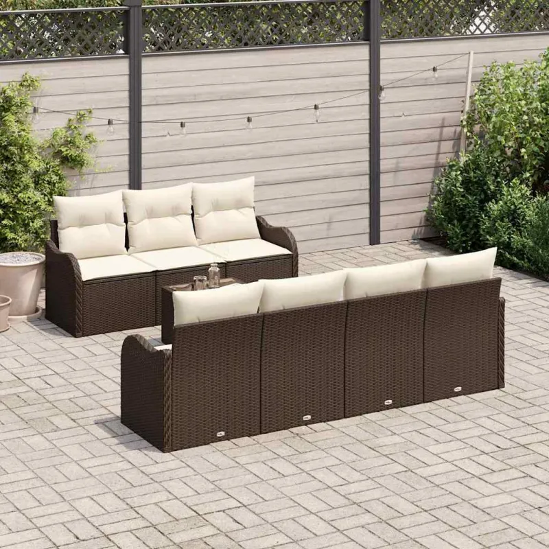 Sodo Sofų Rinkinys su pagalve 8 pcs Ruda ir grietinėlė