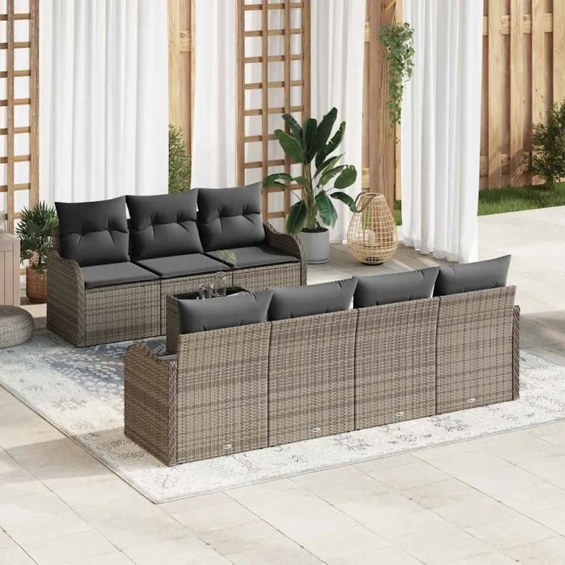 Sodo Sofų Rinkinys 8 pcs Pilka Poli Ratanas, Plienas ir Stiklas