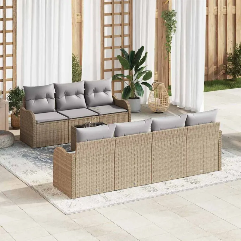 Sodo Sofų Rinkinys su pagalve su saugykla 8 pcs Bežinė ir pilka