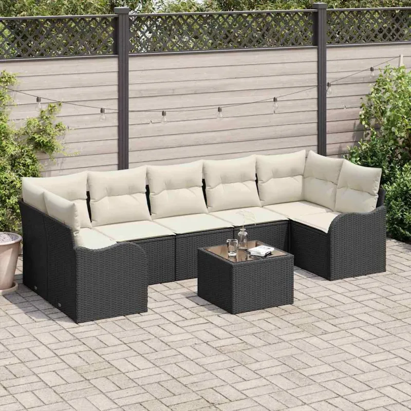 Sodo Sofų Rinkinys su pagalve su pagalve 8 pcs Juoda ir kreminė