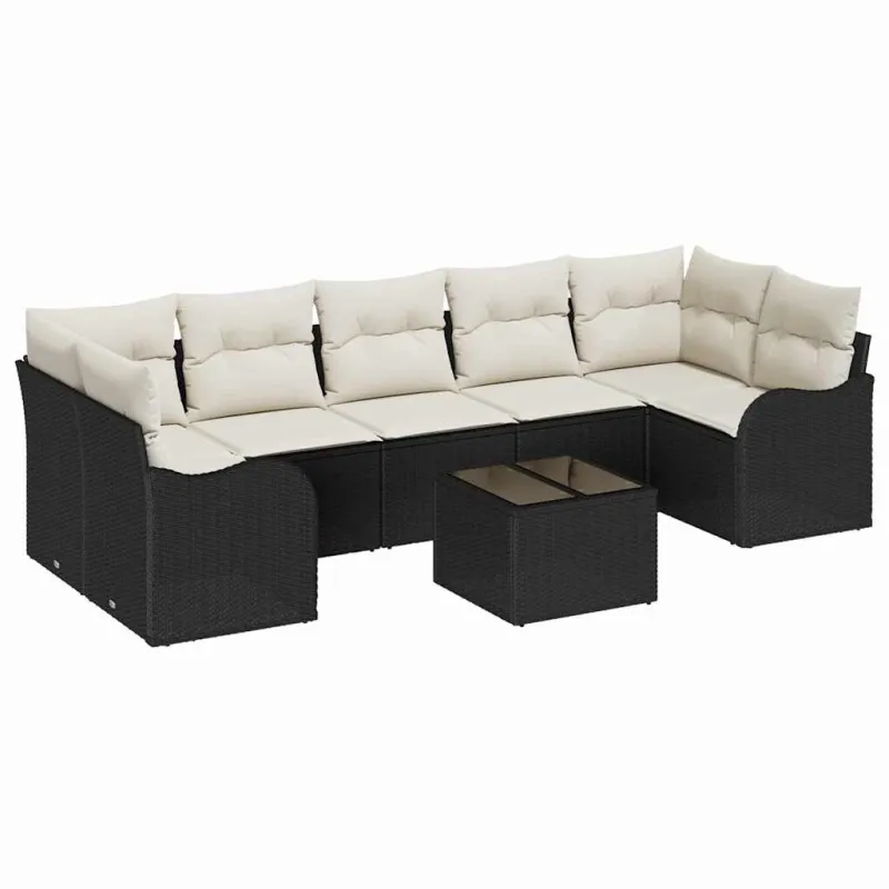 Sodo Sofų Rinkinys su pagalve su pagalve 8 pcs Juoda ir kreminė