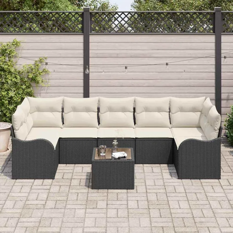 Sodo Sofų Rinkinys su pagalve su pagalve 8 pcs Juoda ir kreminė