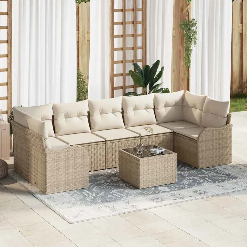 Sodo Sofų Rinkinys su pagalve 8 pcs Bežinė ir kreminė