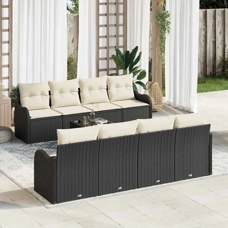 Sodo Sofų Rinkinys su pagalve su pagalve 9 pcs Juoda ir kreminė