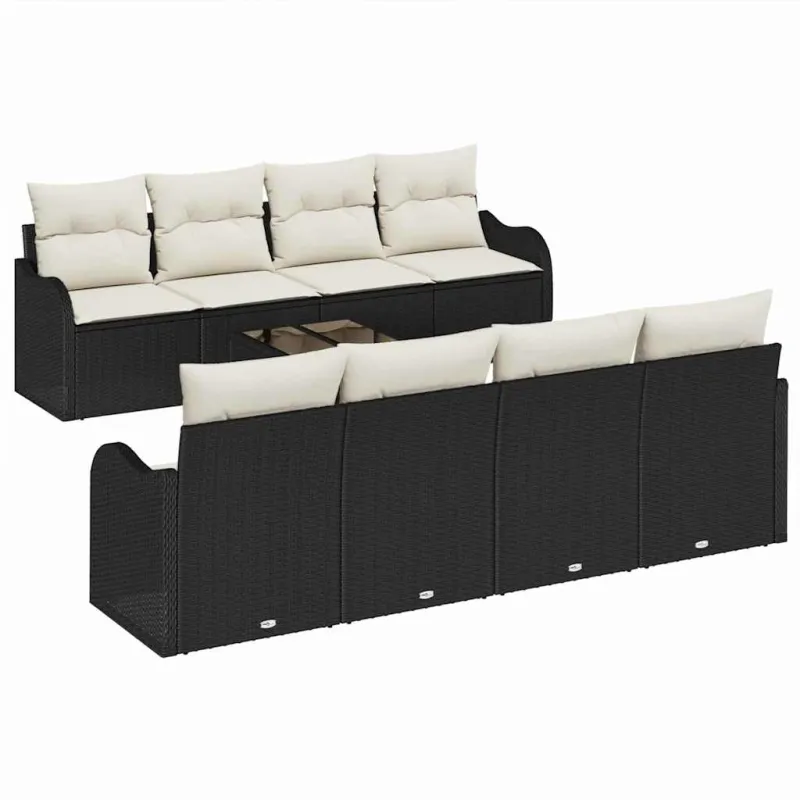 Sodo Sofų Rinkinys su pagalve su pagalve 9 pcs Juoda ir kreminė