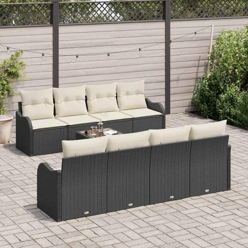 Sodo Sofų Rinkinys su pagalve su pagalve 9 pcs Juoda ir kreminė