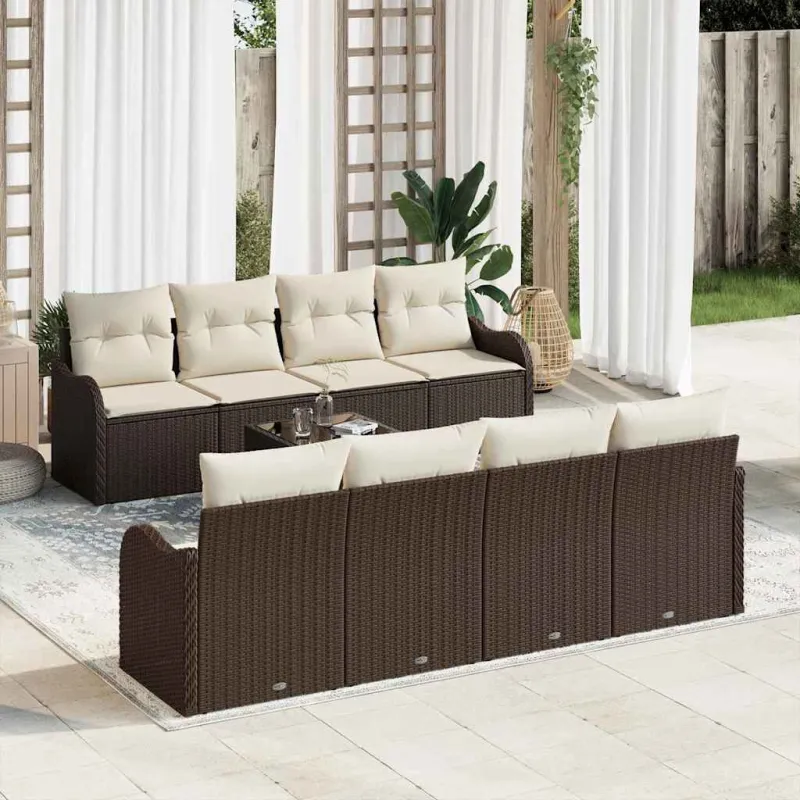 Sodo Sofų Rinkinys su pagalve 9 pcs Ruda ir grietinėlė