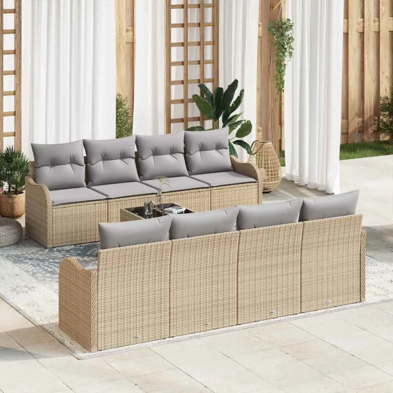 Sodo Sofų Rinkinys su pagalve su saugykla 9 pcs Bežinė ir pilka