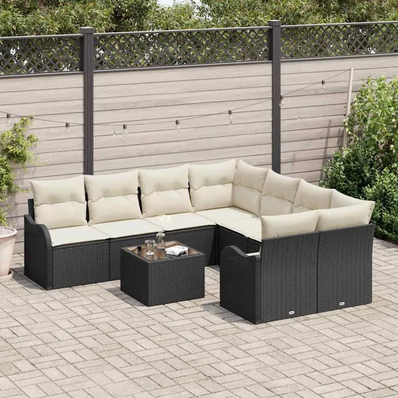 Sodo Sofų Rinkinys su pagalve su pagalve 9 pcs Juoda ir kreminė