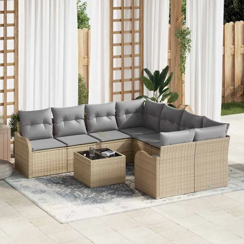 Sodo Sofų Rinkinys su pagalve su saugykla 9 pcs Bežinė ir pilka