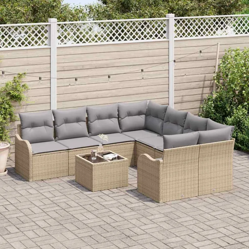 Sodo Sofų Rinkinys su pagalve su saugykla 9 pcs Bežinė ir pilka