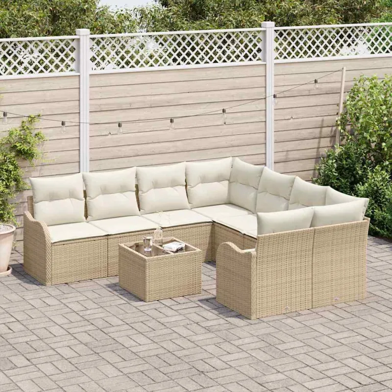 Sodo Sofų Rinkinys su pagalve 9 pcs Bežinė ir kreminė
