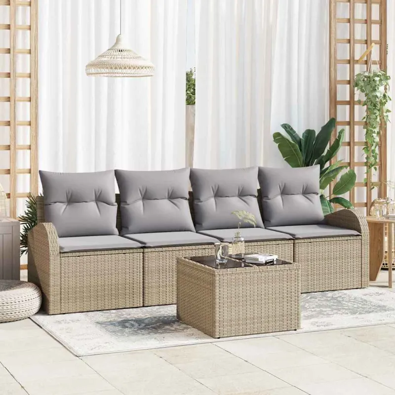 Sodo Sofų Rinkinys su pagalve 5 pcs Bežinė ir pilka poliratanas