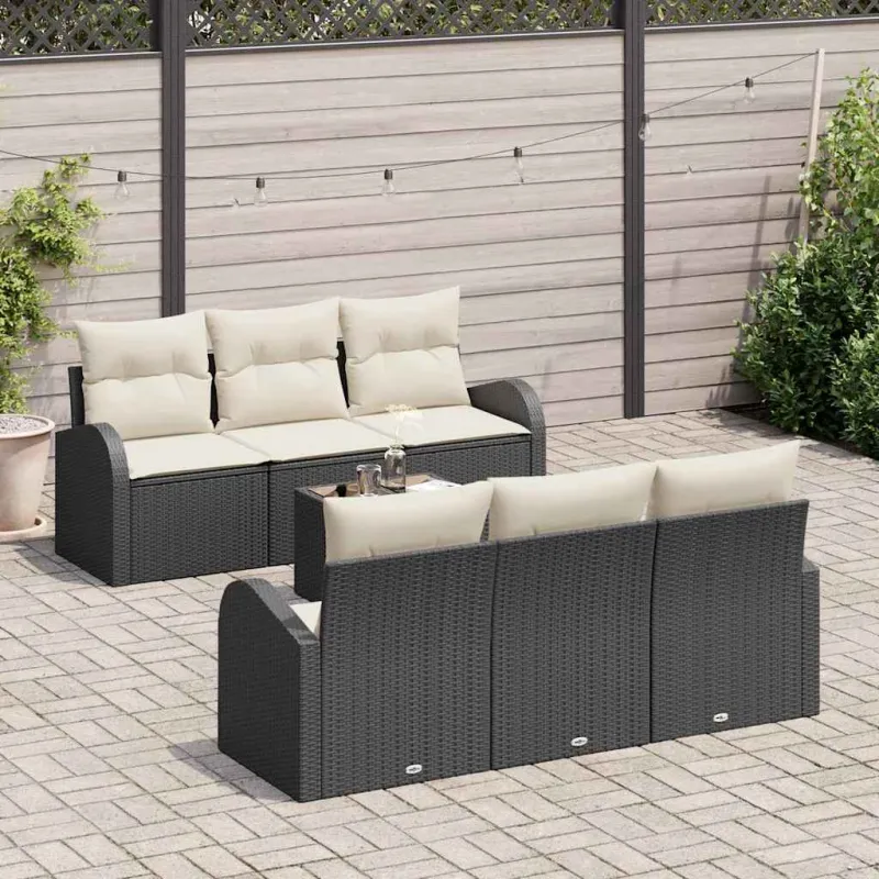 Sodo Sofų Rinkinys 7 pcs Juoda ir kreminė poliratanas