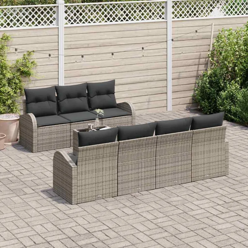 Sodo Sofų Rinkinys 8 pcs Pilka Poli ratanas, plienas ir stiklas