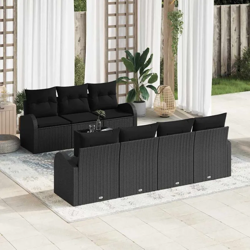 Sodo Sofų Rinkinys 8 pcs Juoda Poli ratanas, plienas ir stiklas