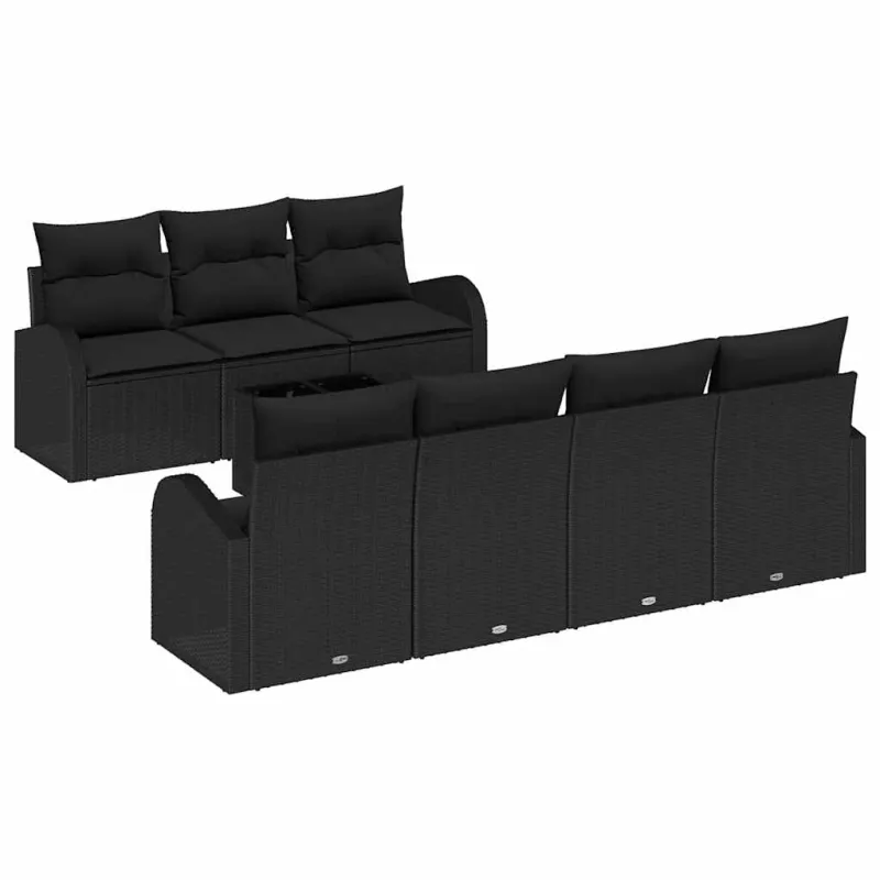 Sodo Sofų Rinkinys 8 pcs Juoda Poli ratanas, plienas ir stiklas