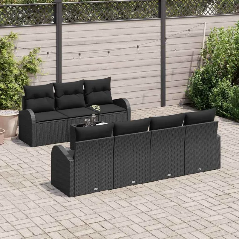 Sodo Sofų Rinkinys 8 pcs Juoda Poli ratanas, plienas ir stiklas