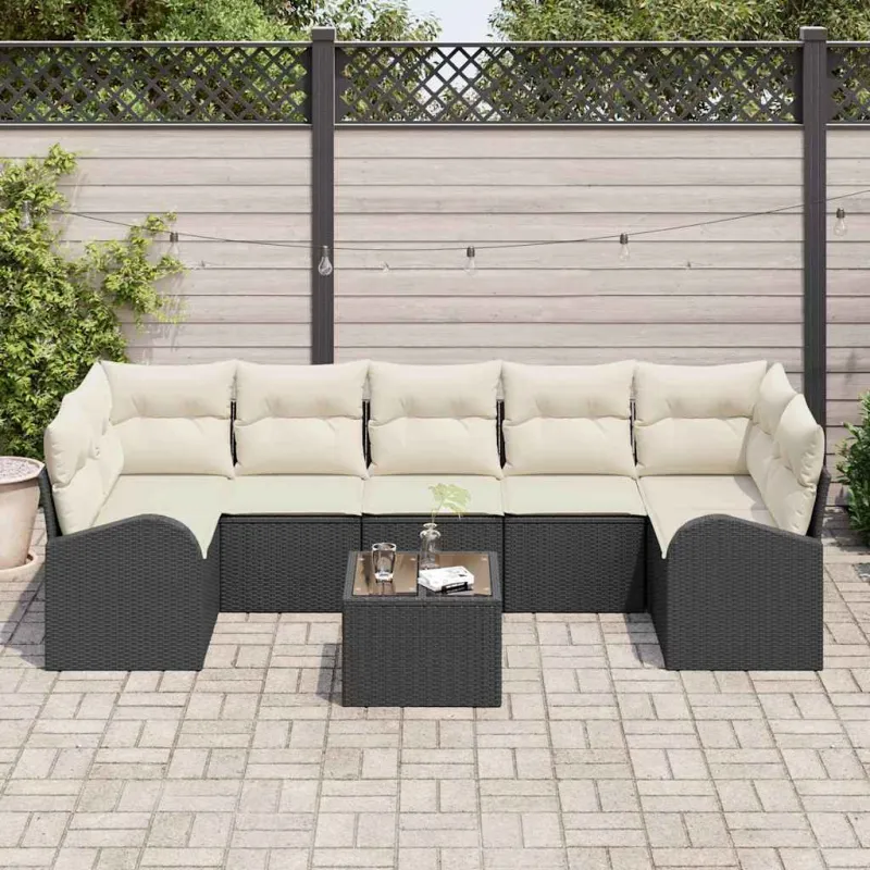 Sodo Sofų Rinkinys 8 pcs Juoda ir kreminė 289 x 124 x 69 cm
