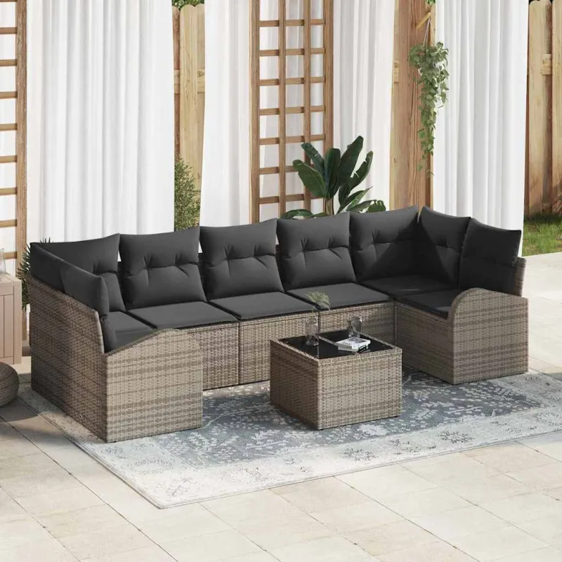 Sodo Sofų Rinkinys 8 pcs Pilka 289 x 124 x 69 cm poliratanas