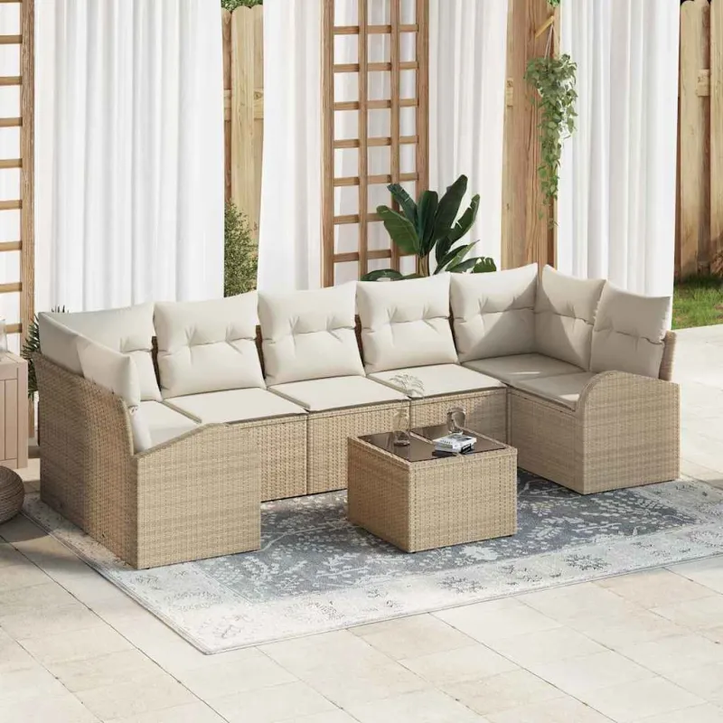 Sodo Sofų Rinkinys 8 pcs Bežinė ir kreminė 289 x 124 x 69 cm