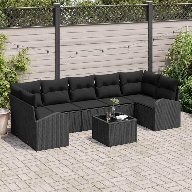 Sodo Sofų Rinkinys su saugykla 8 pcs Juoda poliratanas
