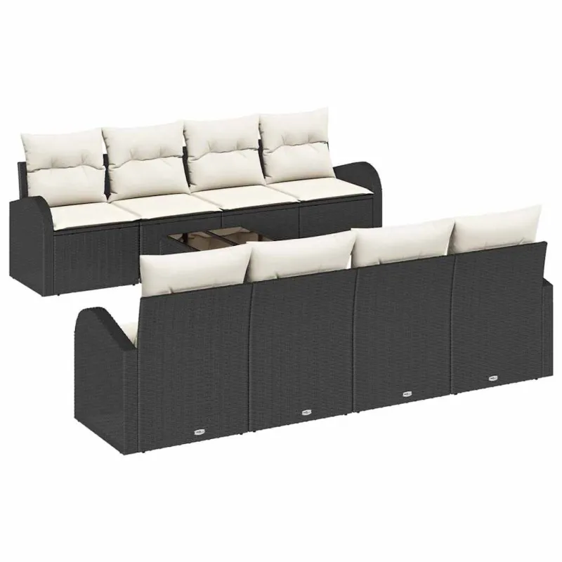 Sodo Sofų Rinkinys 9 pcs Juoda ir kreminė poliratanas